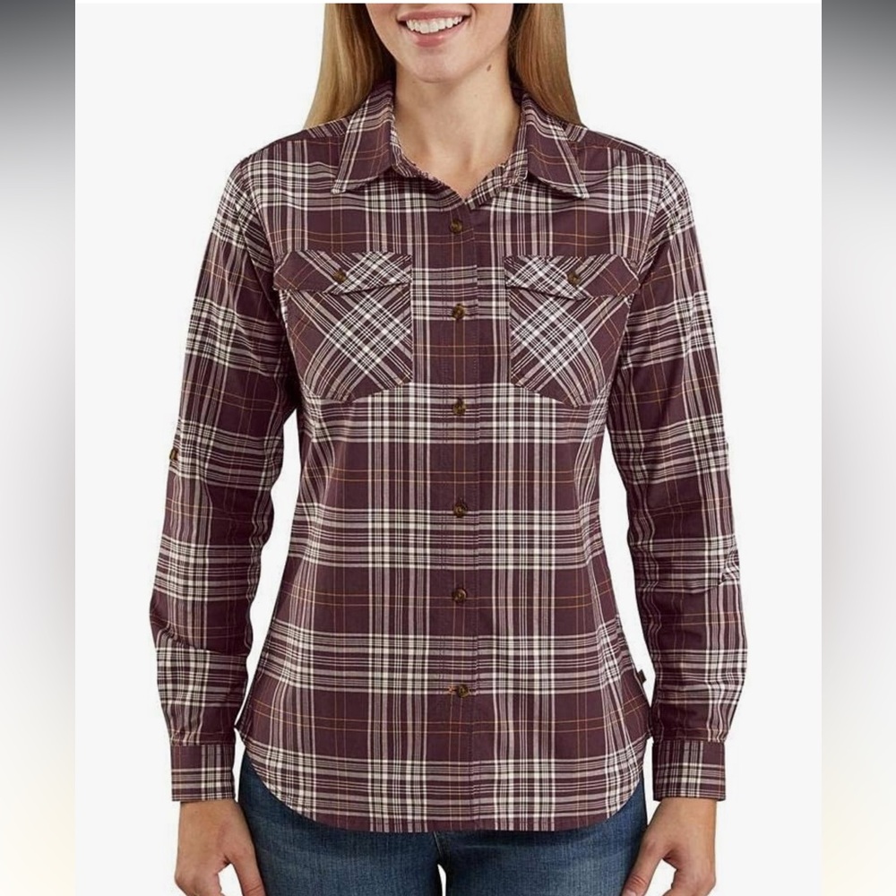 Carhartt Rugged Flex Slightly Fitted Long Sleeve Plaid‎ Shirt Western Size 4/6